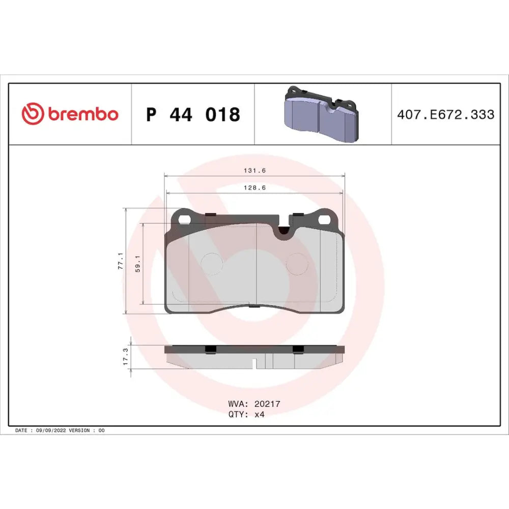 Brembo Premium Low-Met OE Equivalent Pad Brake Pad P44018 - Disc Set