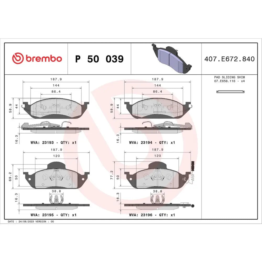 Brembo Premium Low-Met OE Equivalent Pad Brake Pad P50039 - Disc Set