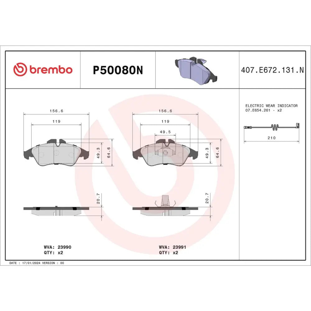 Brembo Premium Low-Met OE Equivalent Pad Brake Pad P50080N - Disc Set