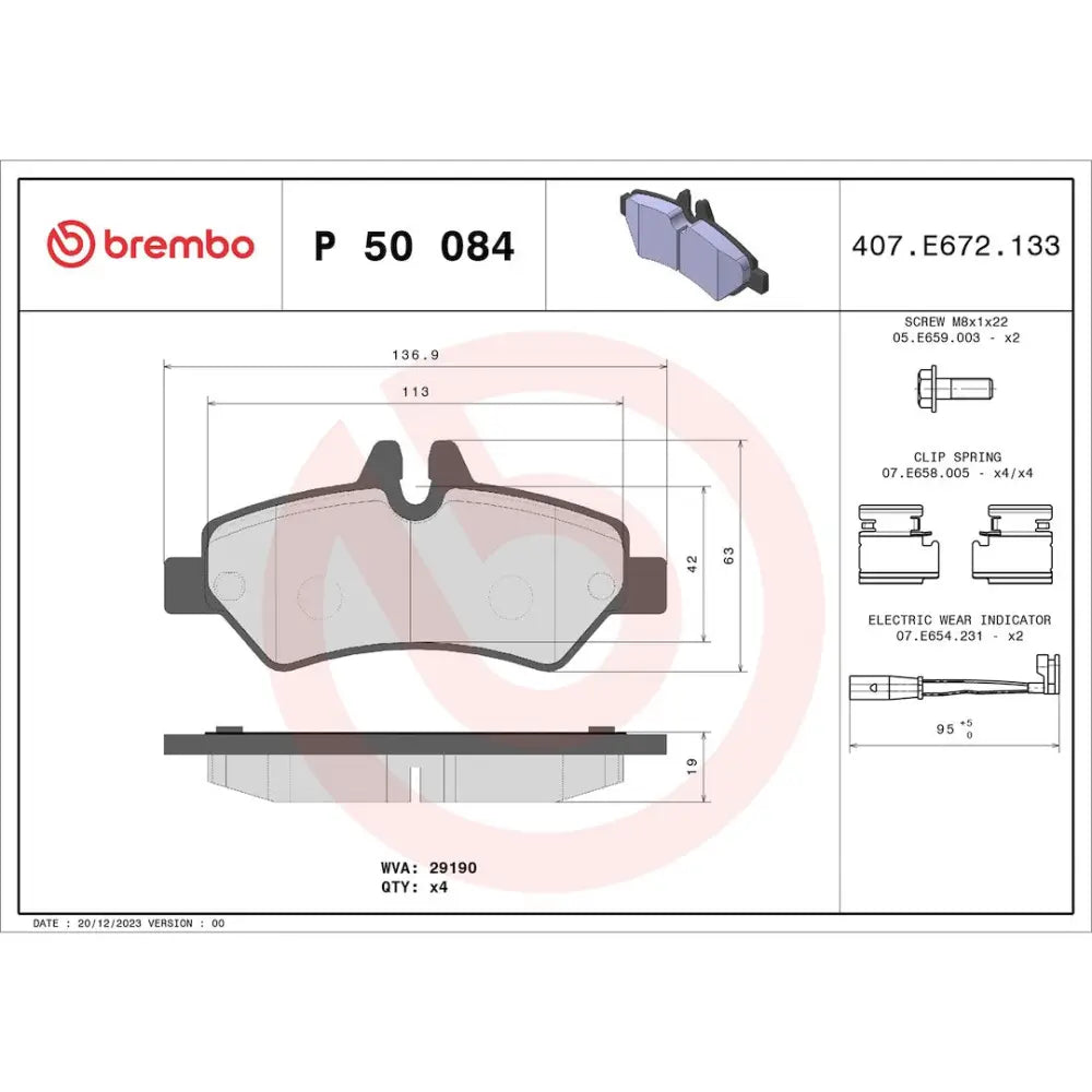Brembo Premium Low-Met OE Equivalent Pad Brake Pad P50084 - Disc Set