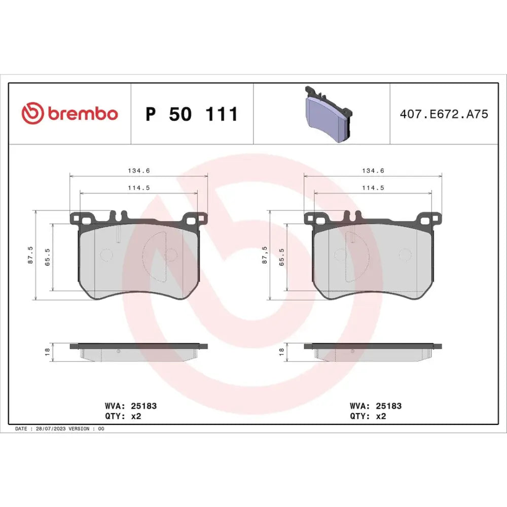 Brembo Premium Low-Met OE Equivalent Pad Brake Pad P50111 - Disc Set