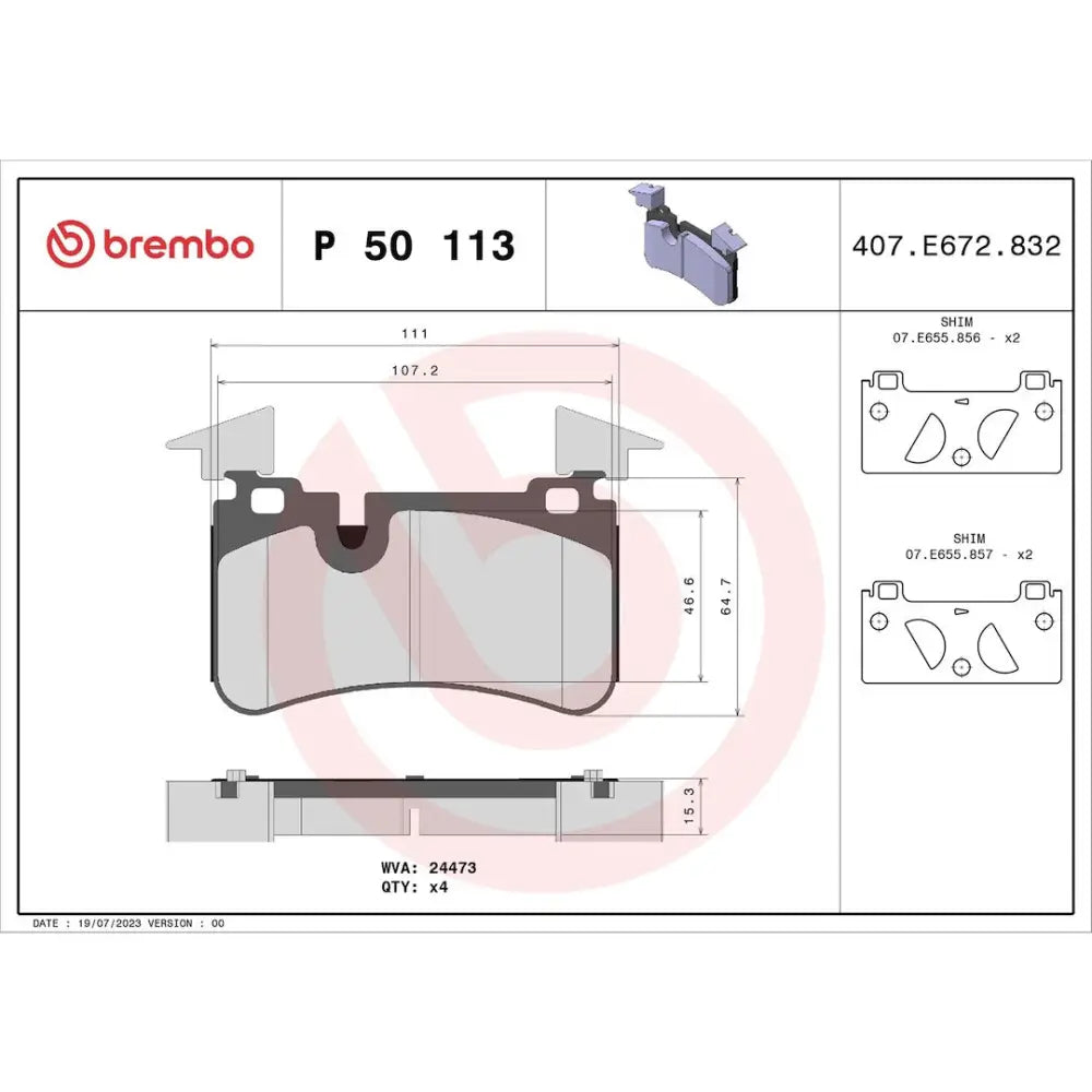 Brembo Premium Low-Met OE Equivalent Pad Brake Pad P50113 - Disc Set