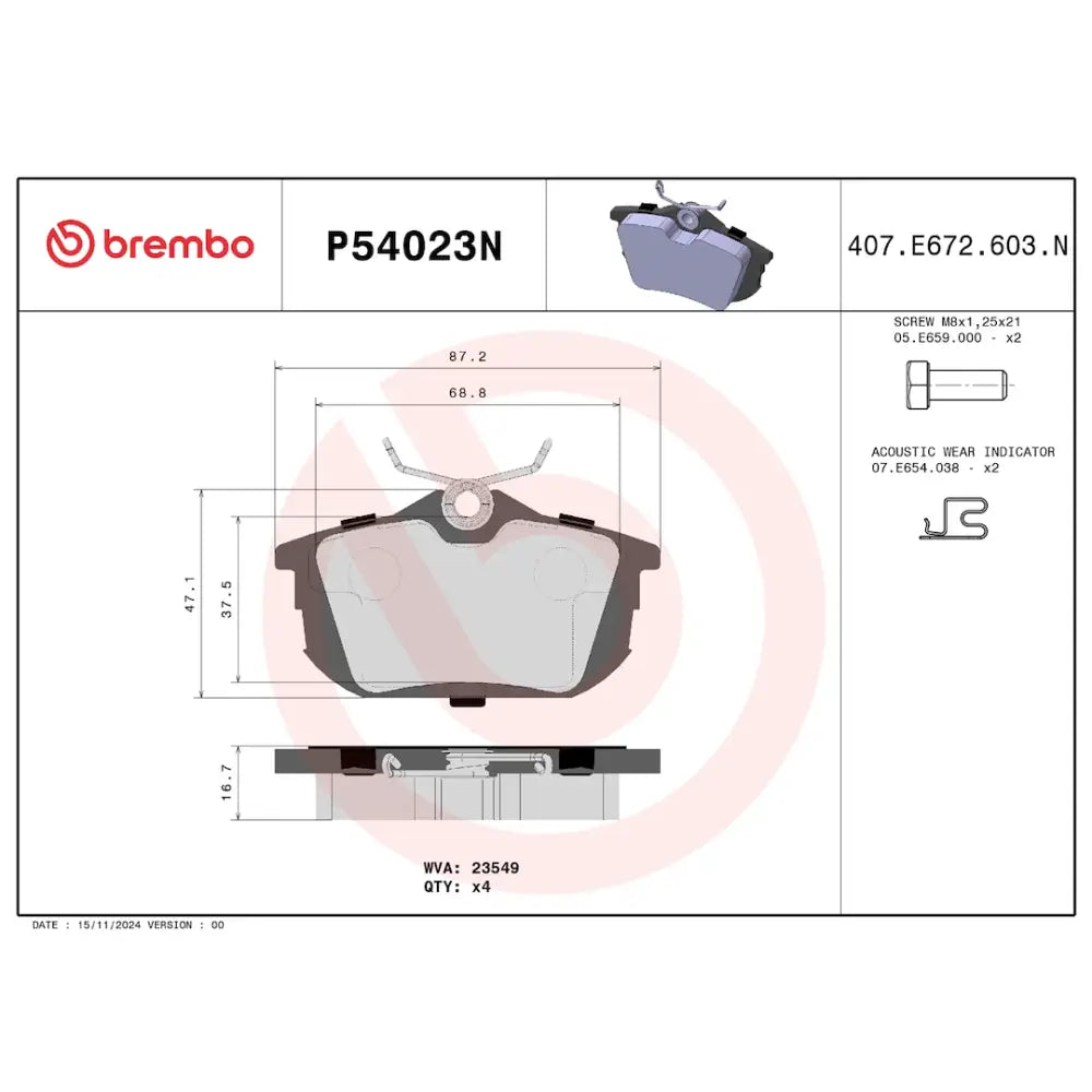 Brembo Premium Low-Met OE Equivalent Pad Brake Pad P54023N - Disc Set