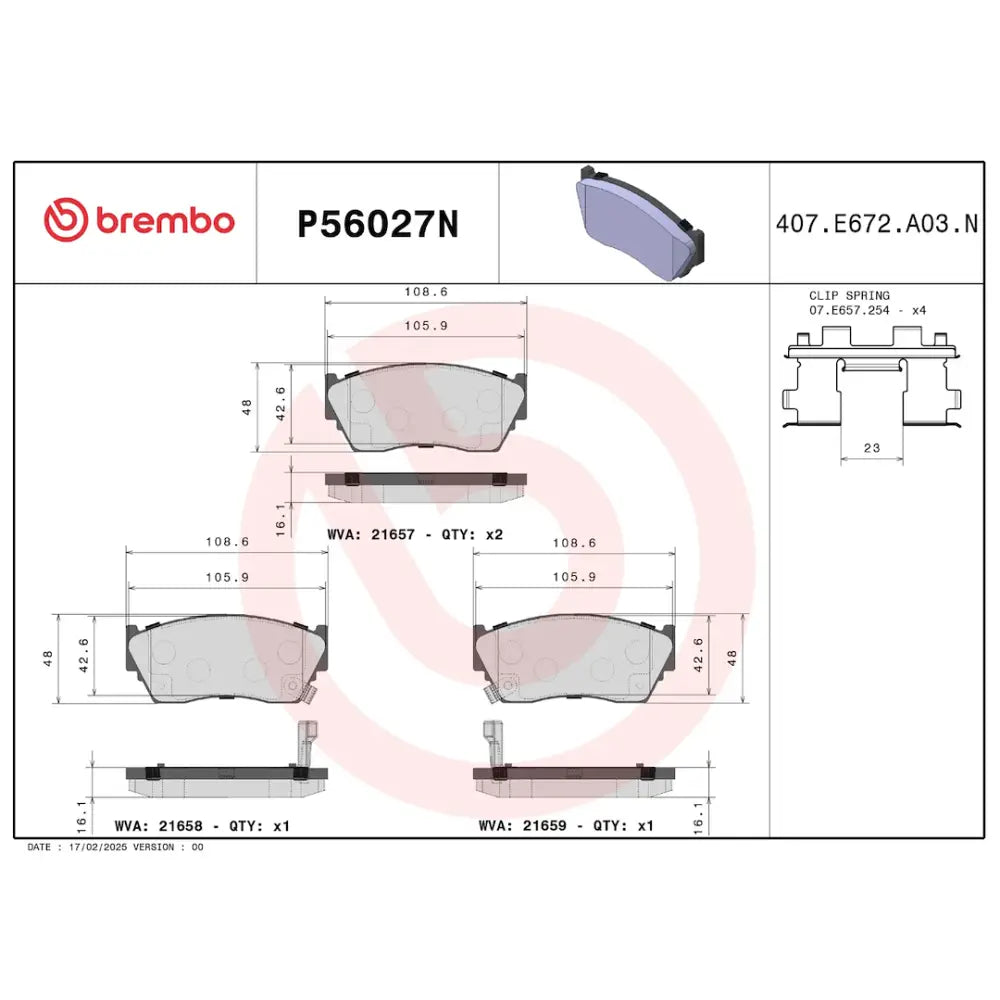 Brembo Premium Low-Met OE Equivalent Pad Brake Pad P56027N - Disc Set