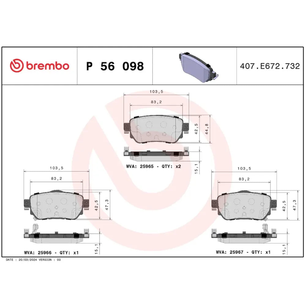 Brembo Premium Low-Met OE Equivalent Pad Brake Pad P56098