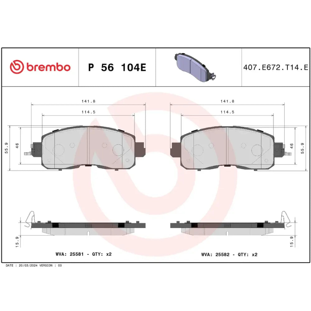 Brembo Premium Low-Met OE Equivalent Pad Brake Pad P56104