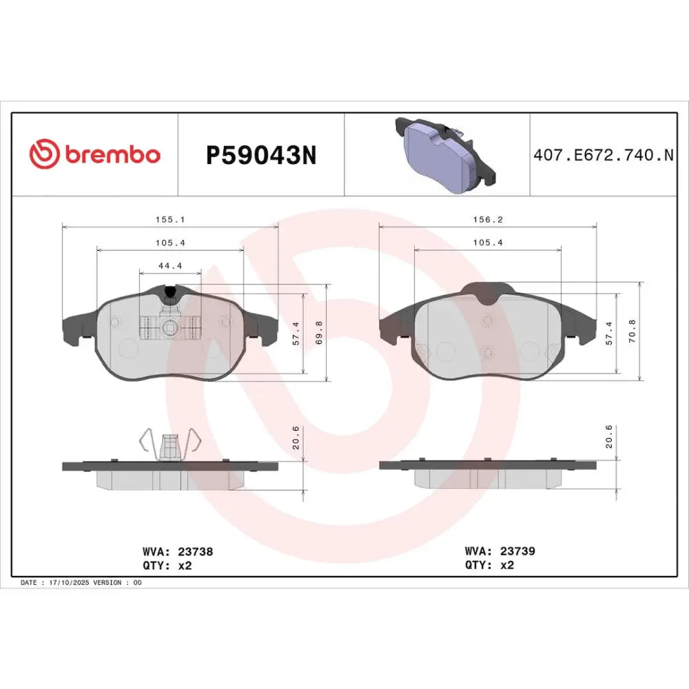 Brembo Premium Low-Met OE Equivalent Pad Brake Pad P59043N - Disc Set