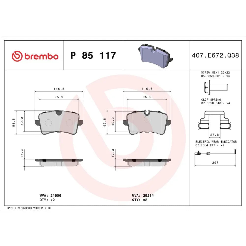 Brembo Premium Low-Met OE Equivalent Pad Brake Pad P85117 - Disc Set