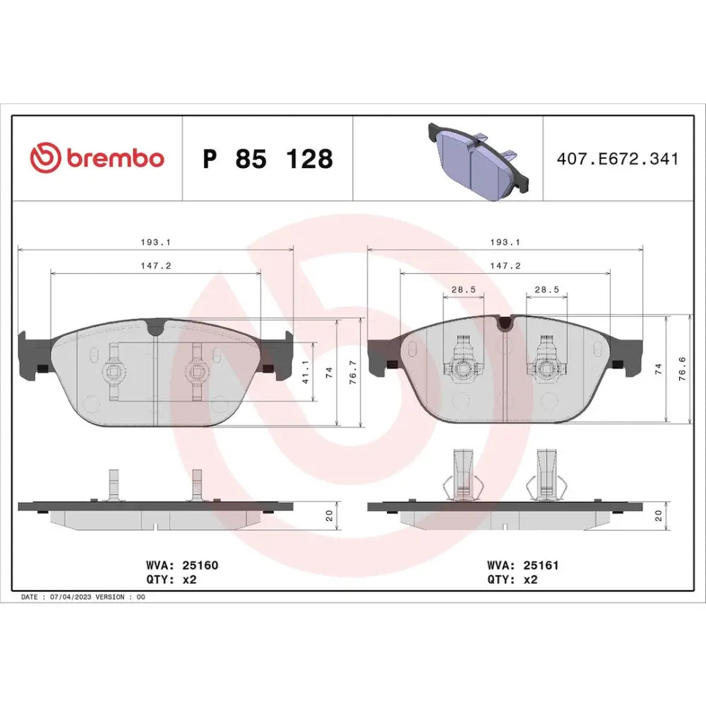 Brembo Premium Low-Met OE Equivalent Pad Brake Pad P85128 - Disc Set