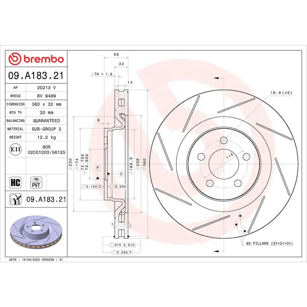 Brembo Rust-Resistant Coating Brake Rotor 09A18321C02 - Disc