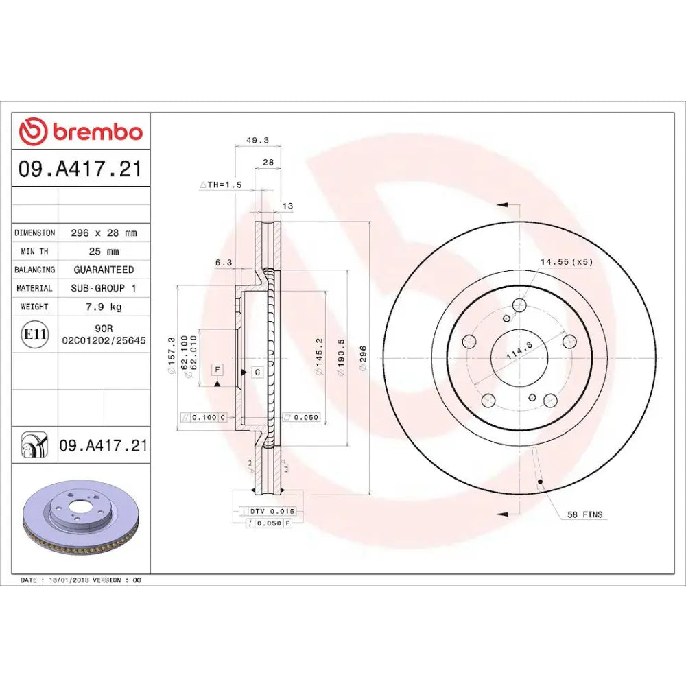 Brembo Rust-Resistant Coating Brake Rotor 09A41721C02 - Disc
