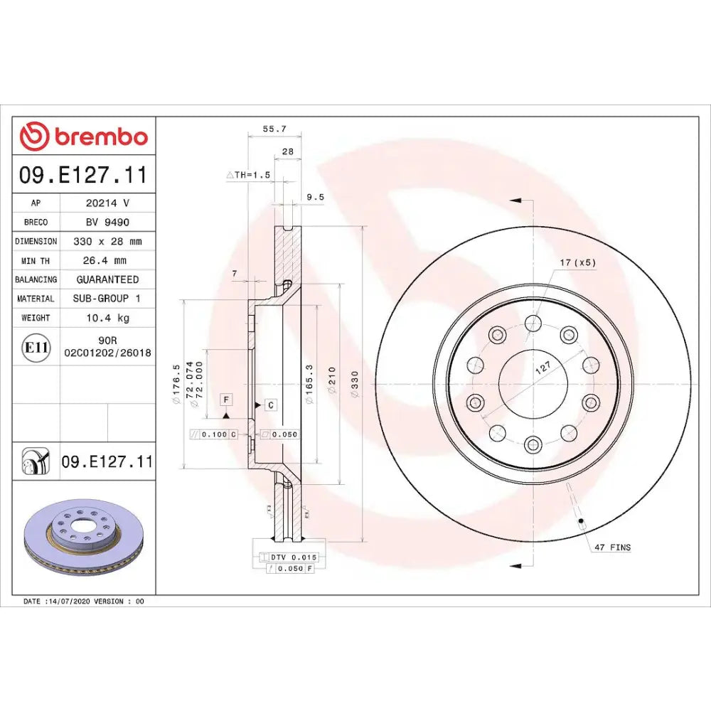 Brembo Rust-Resistant Coating Brake Rotor 09E12711C02 - Disc