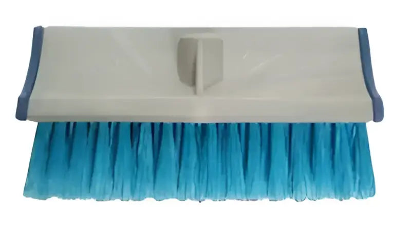 Blue-bristled pool brush with Brus031 Adjust-A-Brush Handle 36-72 flow thru for easy cleaning