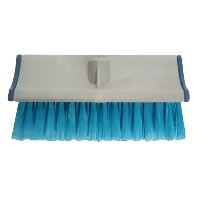 Blue-bristled pool brush with Brus031 Adjust-A-Brush Handle 36-72 flow thru for easy cleaning