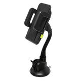 Black adjustable car phone holder on Bracketron Tekgrip Windshield Mount for easy viewing