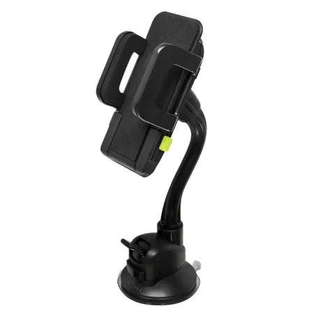 Black adjustable car phone holder on Bracketron Tekgrip Windshield Mount for easy viewing