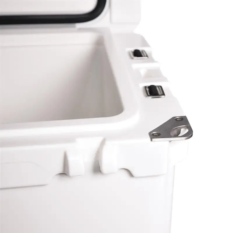 White cooler with husky towing bottle opener and replacement screws for easy setup