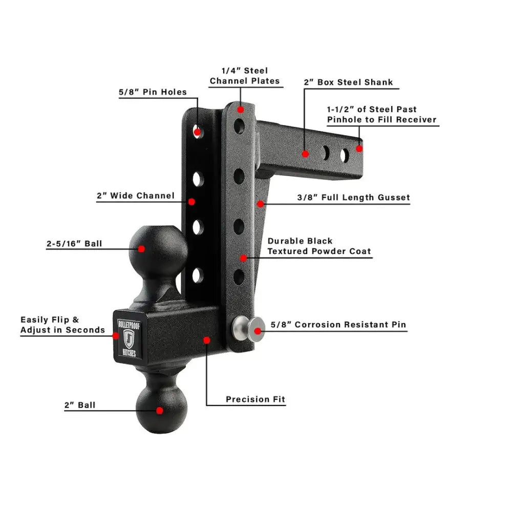 Bulletproof Limited Lifetime Warranty Trailer Hitch Ball Mount LD206 - Bph LT Dty Shank Drop Rise