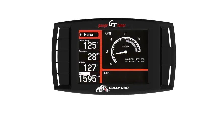 Bully Dog Triple Dog Platinum GT Gas Tuner and Gauge, vehicle engine tuner, monitor, diagnostic device with real-time feedback, patent pending Driving Coach, fuel economy improvement, horsepower boost.