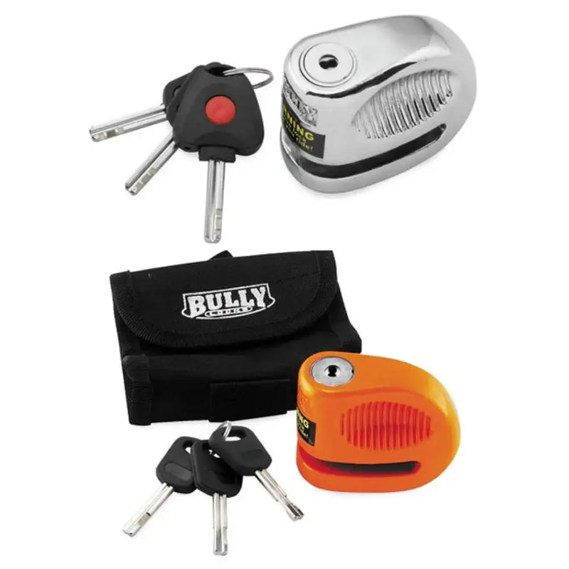 Motorcycle bully lock disc orange with keys and carrying case for security