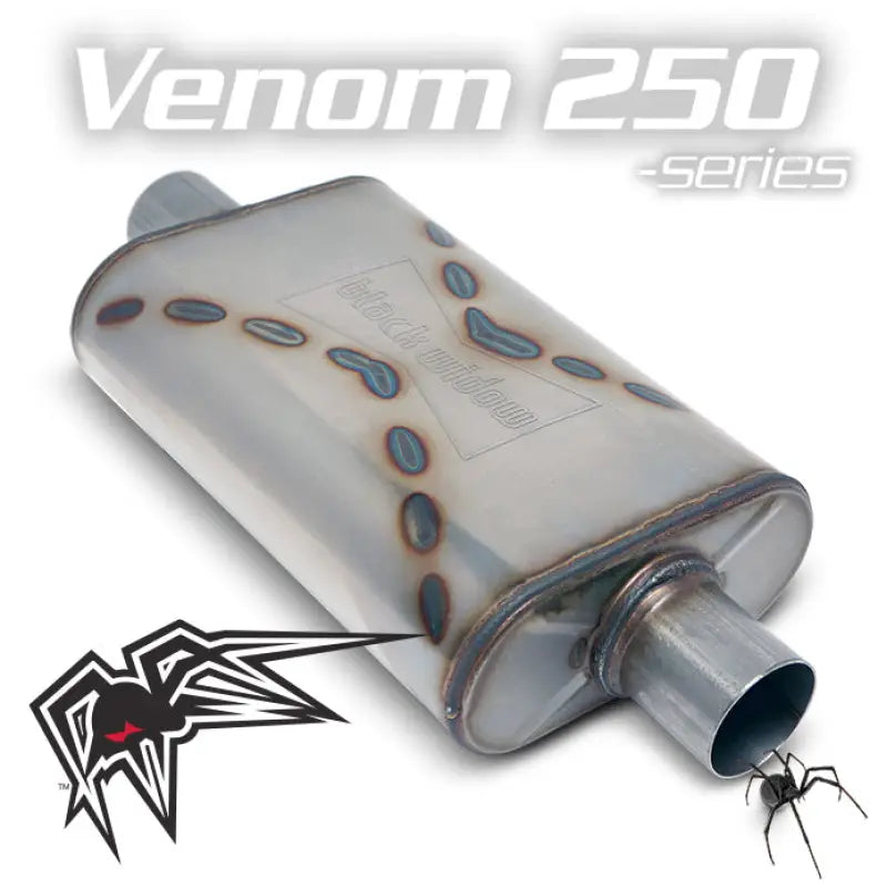 Black Widow Venom 250-Series 2.5' Center/Center speaker featuring sleek metallic design and iconic black widow logo.