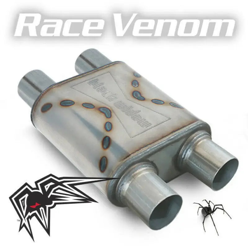 Race Venom Black Widow BWDDR-22 exhaust system for performance enthusiasts, with dual 2.5-inch pipes for optimal exhaust flow and deep aggressive sound.