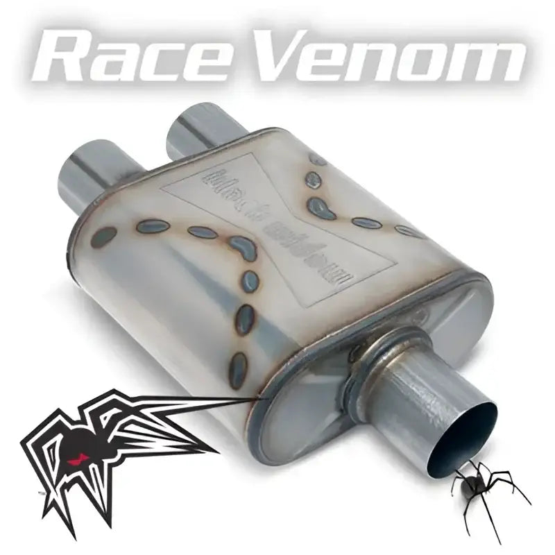 "BWSDR-32 Black Widow Race Venom 3' Single/2.5' Dual exhaust system with sleek design, featuring optimal exhaust dynamics for sports and performance vehicles."