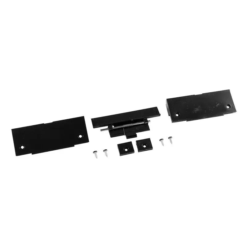 Black plastic hinge kit with screws from Furrion door latch parts package