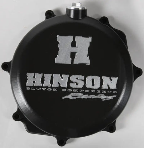 Black motorcycle clutch cover with silver Hinson branding for C268 Hinson clutch LTR450 06-09