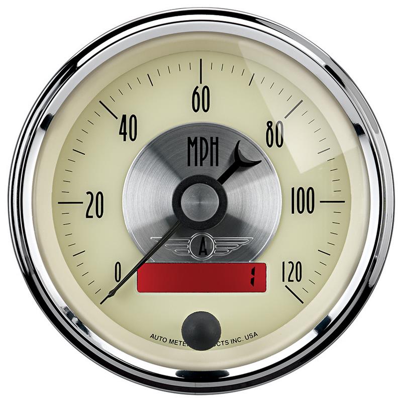 AutoMeter 2087 AutoMeter Gauge Speedo 3-3/8in. 120MPH Elec. Program W/Lcd Odo Prestige Antq. Ivory - 2087