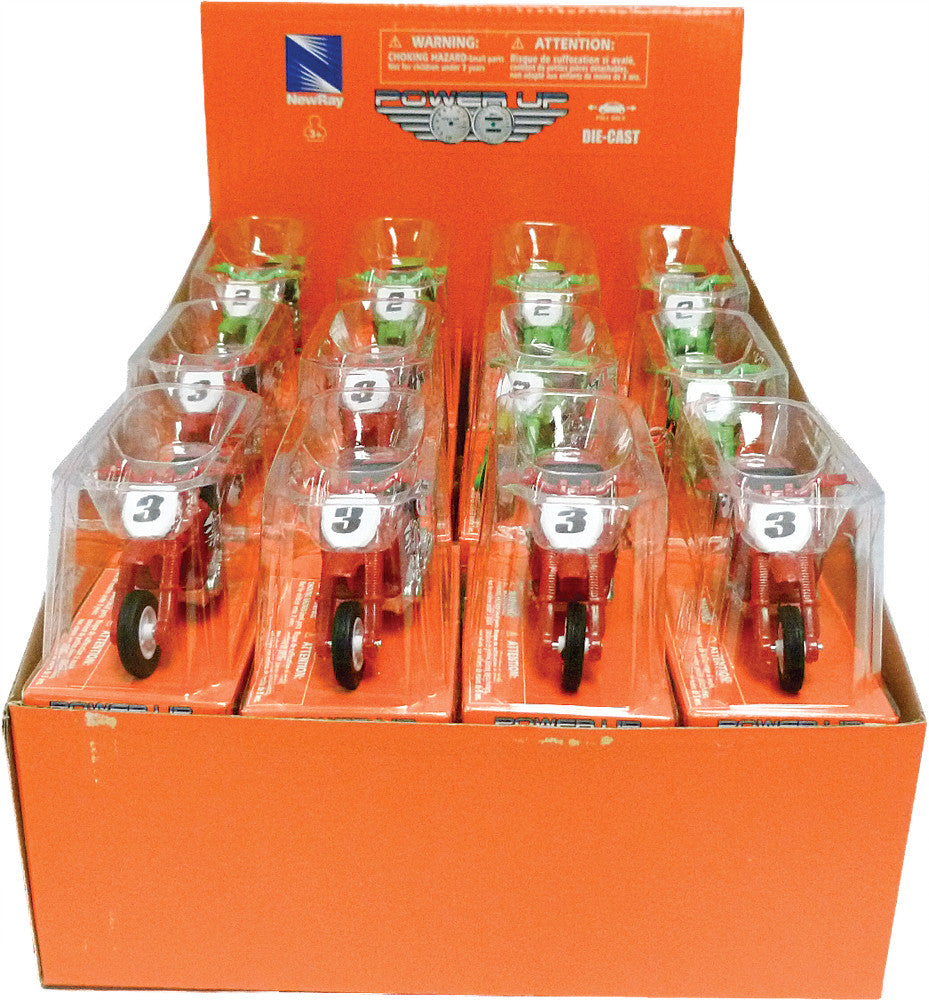 NEW-RAY Pull-Back Mini Bike Pack w Promotional 00417E - Replica 32 Set Assorted Bikes 24 PC