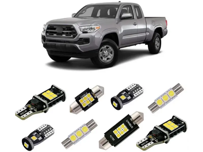 Silver pickup truck with cali raised interior led light kit featuring LED bulbs