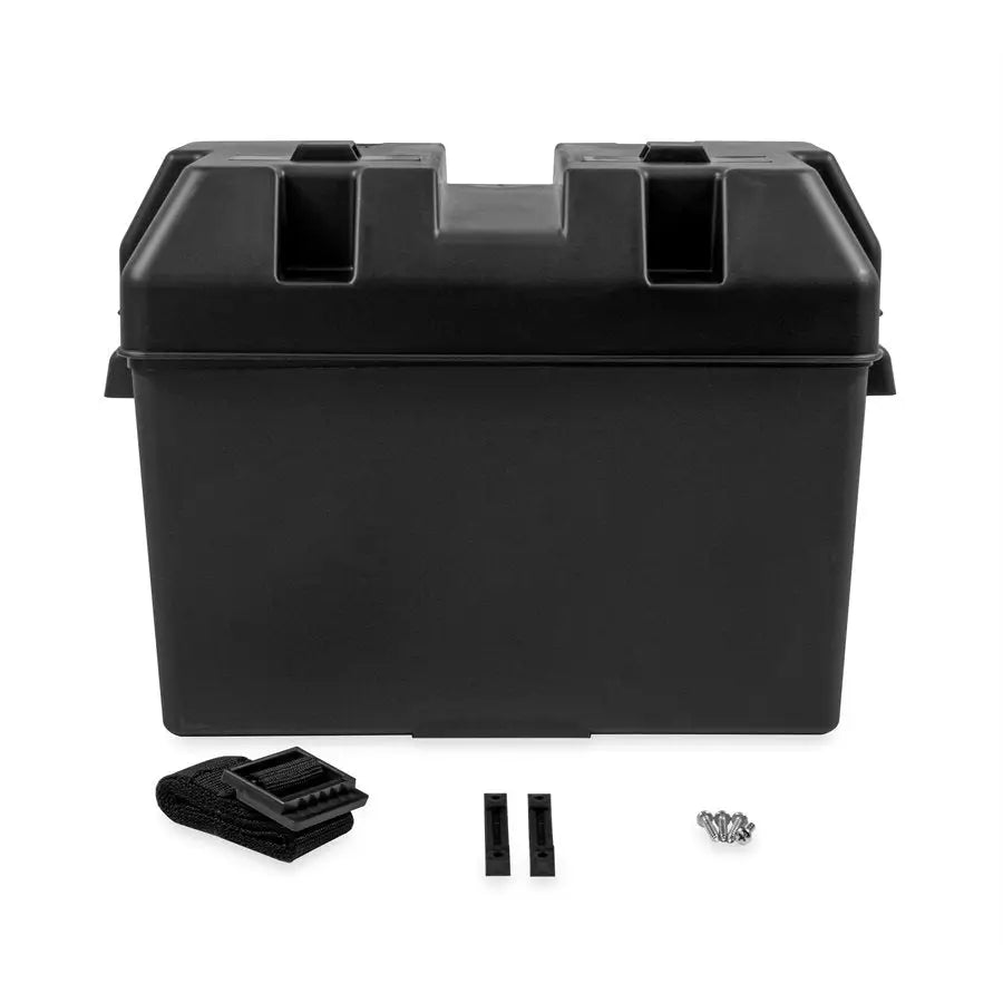 Camco 55372 large black battery box with strap and mounting hardware