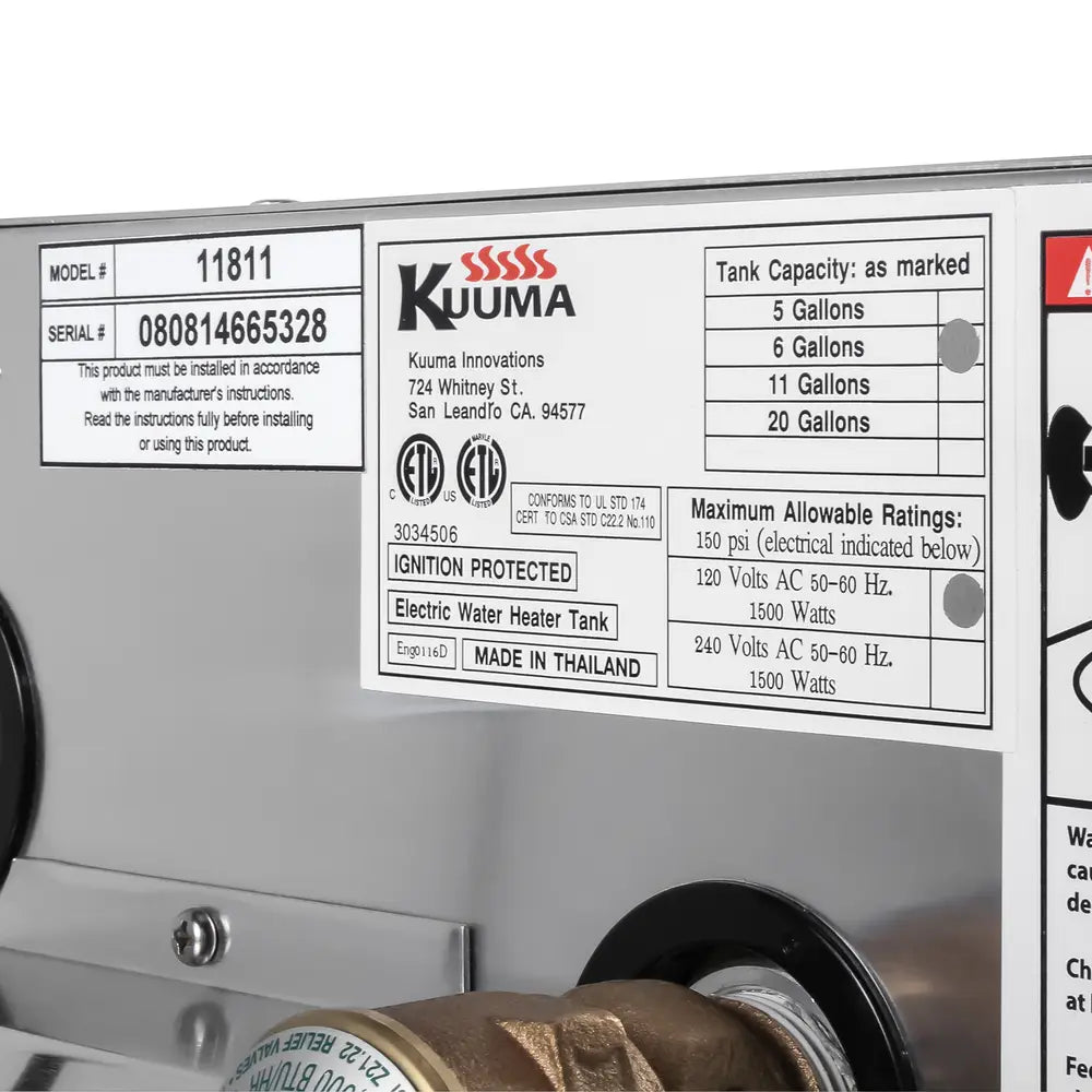 Camco Marine No Supplier Warranty Water Heater 11811 - Gal WH 120V Front Heat Exch FR