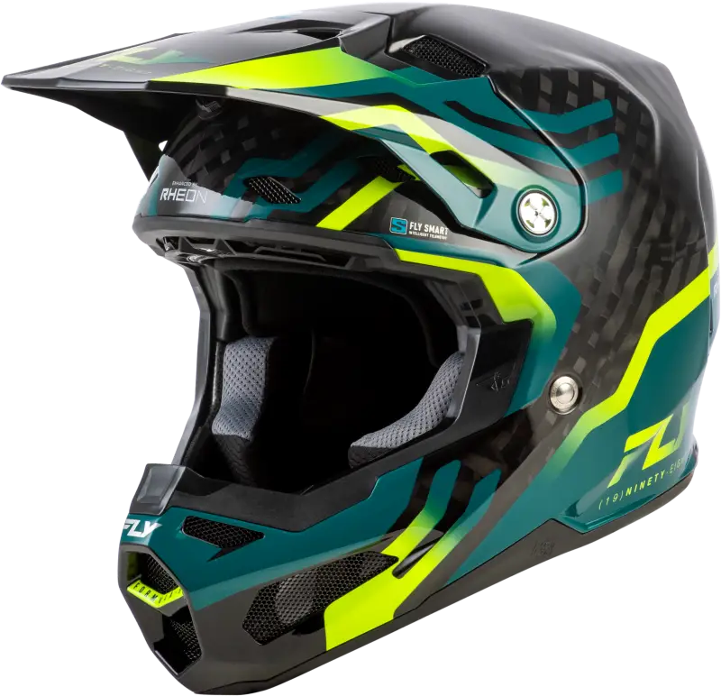 Formula S Carbon Byte Helmet Black Carbon/Teal/Lime Xs - FLY RACING