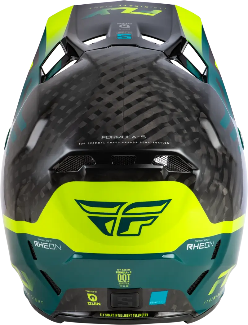 Formula S Carbon Byte Helmet Black Carbon/Teal/Lime Xs - FLY RACING