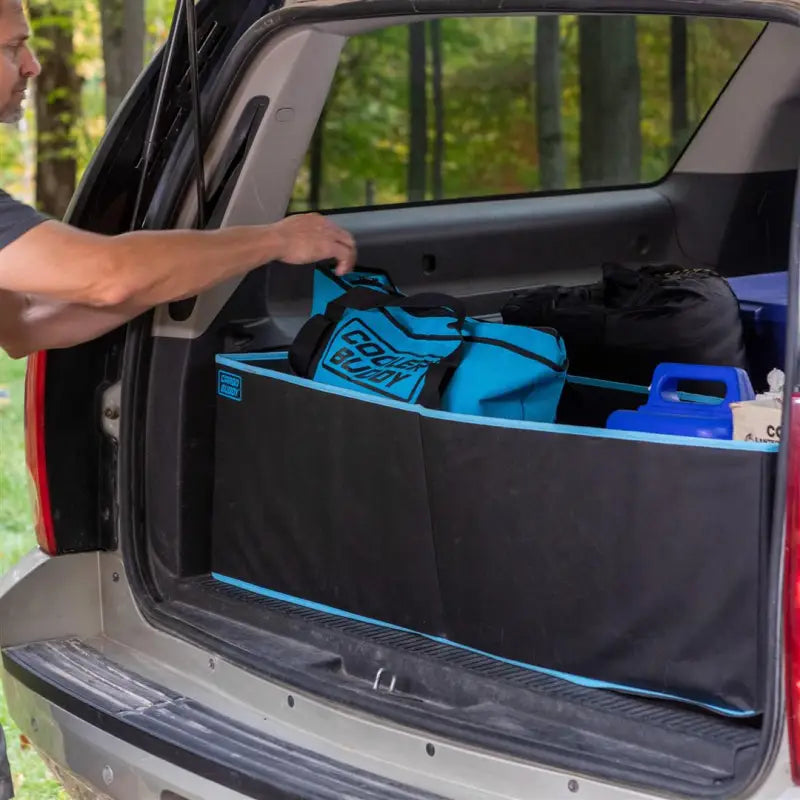 Cargo Organizer Area Of SUV And Truck; Single Compartment; Collapsible; Black; Polyester; 46 Inch Length x 14 Depth