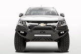 White Chevrolet truck equipped with Fab Fours Vengeance Front Bumper Pre-Runner Guard in black, designed for maximum protection and enhanced rugged appearance.