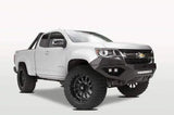 Fab Fours Vengeance Front Bumper with Pre-Runner Guard on a white Chevrolet off-road vehicle.