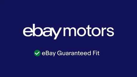 eBay Motors logo with text "eBay Guaranteed Fit" on a dark blue background.