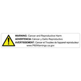 Warning label: Cancer and Reproductive Harm in English, Spanish, and French with website link to www.P65Warnings.ca.gov.