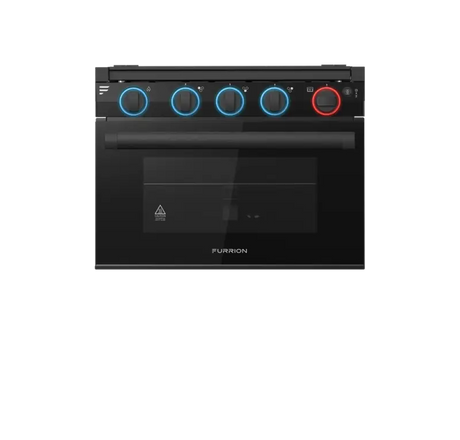 CF-RV17B Furrion Llc Greystone 17' Rv Gas Range Combo C with four blue and one red control knobs.