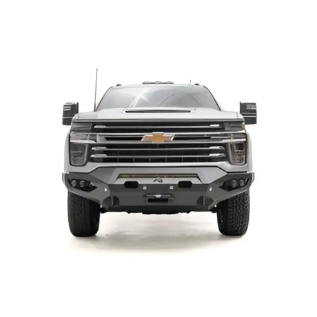 CH20-X4951-1 Fab Fours Matrix Front Ng installed on a gray Chevrolet truck, showcasing its sleek design and superior protection.