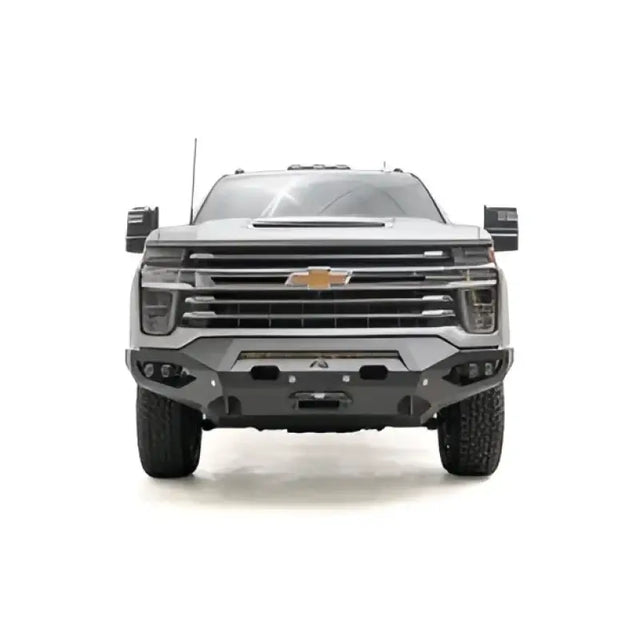 CH20-X4951-1 Fab Fours Matrix Front Ng installed on a gray Chevrolet truck, showcasing its sleek design and superior protection.