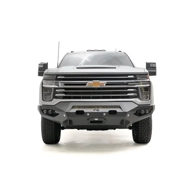 CH20-X4951-1 Fab Fours Matrix Front Ng installed on a gray Chevrolet truck, showcasing its sleek design and superior protection.