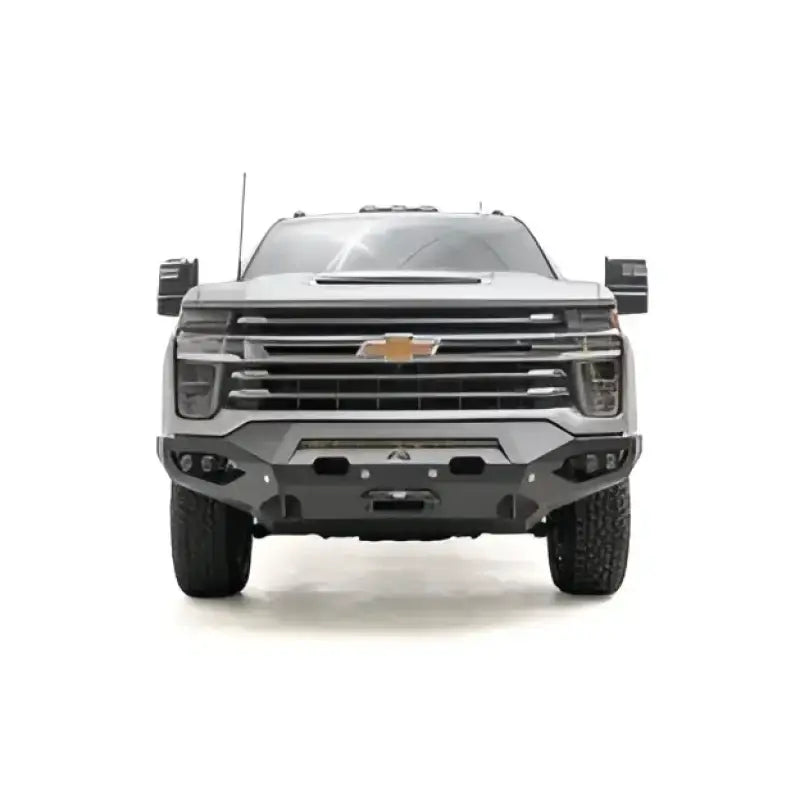 CH20-X4951-1 Fab Fours Matrix Front Ng installed on a gray Chevrolet truck, showcasing its sleek design and superior protection.