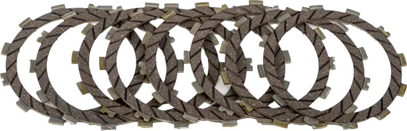 Stack of motorcycle clutch friction plates from CK2387 Redline Clutch Kit Ck2387