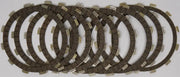 Stack of dark brown clutch plates with silver tabs for CK3447 Redline Clutch Kit