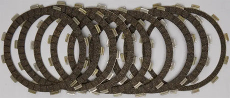 Stack of dark brown clutch plates with silver tabs for CK3447 Redline Clutch Kit