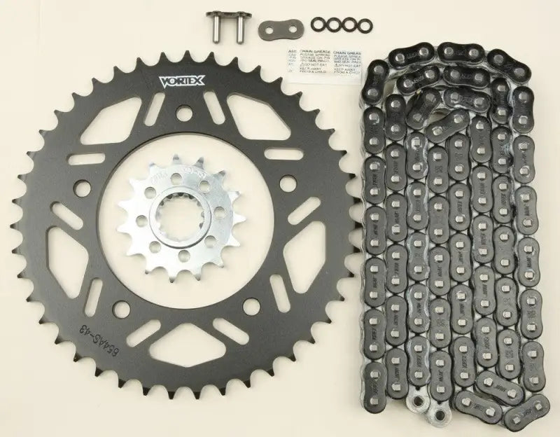 CK6380 Vortex Sprocket/Chain Kit Stl/Alu 15/43T Blk Rx3 520-114L Blk - RV and Auto Parts